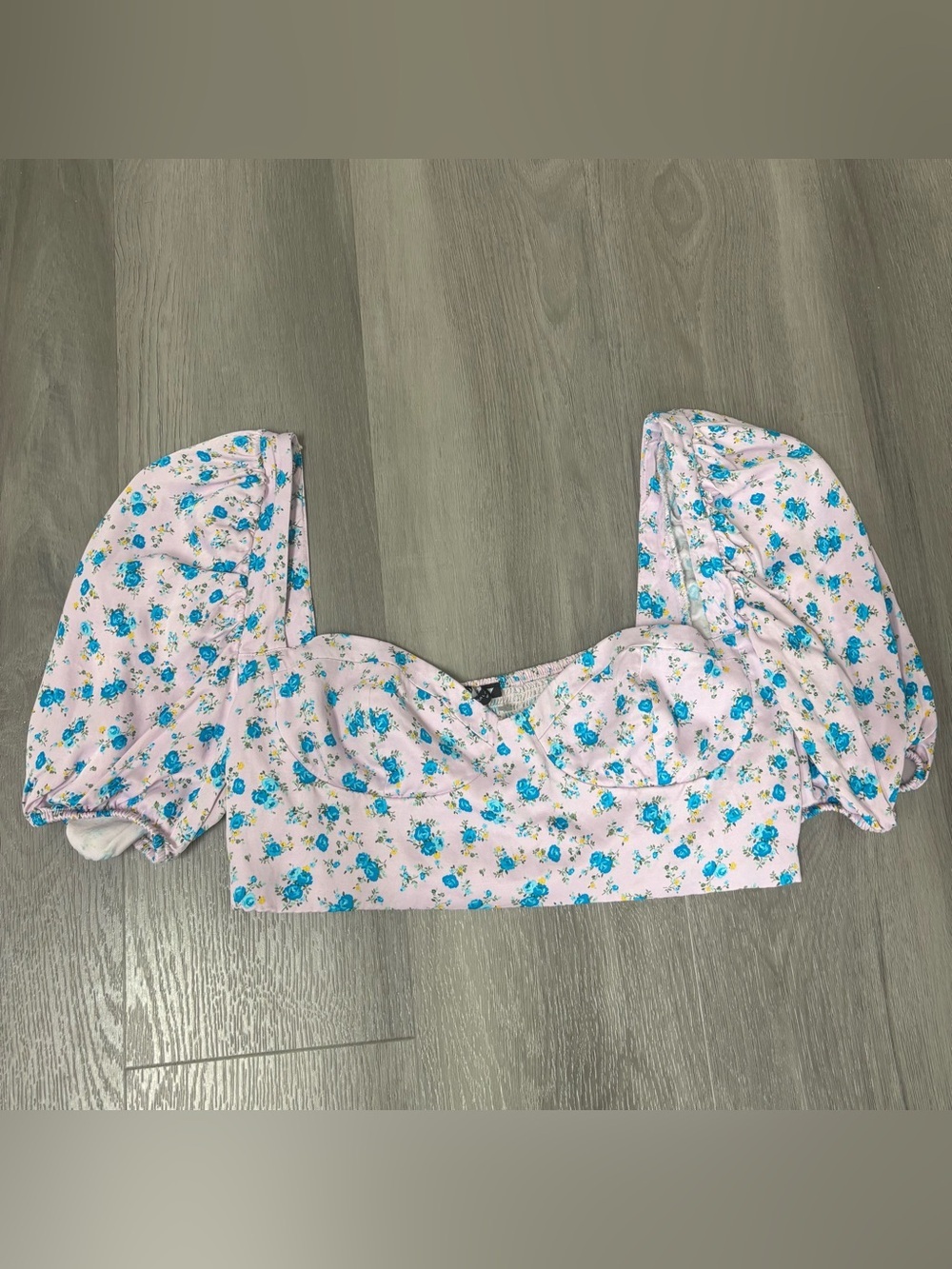 Zara Coquette Floral Puff Sleeve Crop Top Cottagecore Milkmaid Y2K Pink